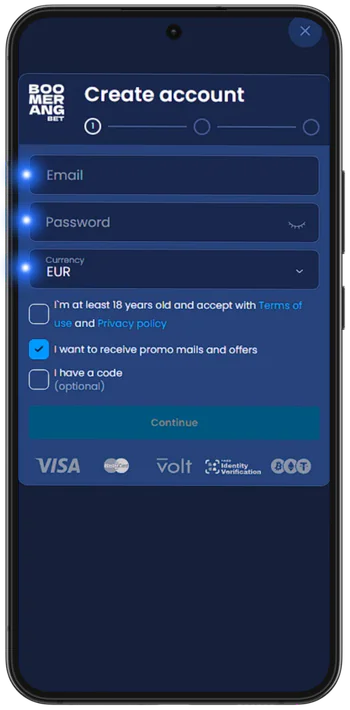 Boomerangbet Creare un account