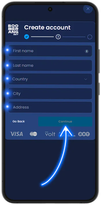Boomerangbet Inserimento dei dati personali